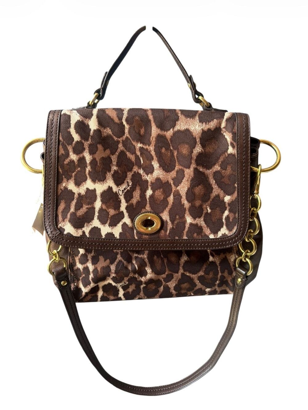 NWT Coach Park Ocelot Leopard Print Satchel bag *BROKEN TURNLOCK*